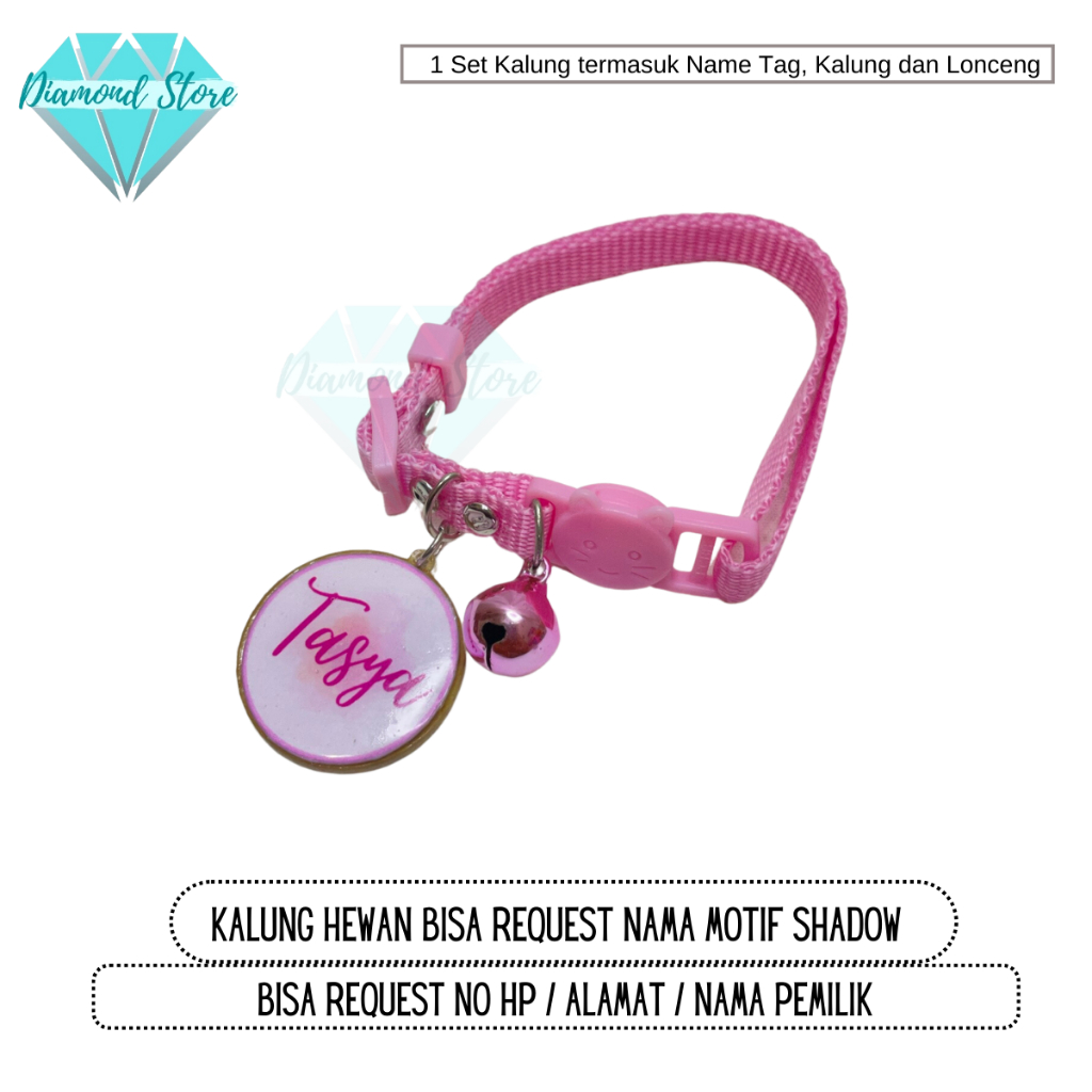 Kalung Kucing Custom Nama Motif Shadow / Kalung Anjing Custom Nama / Kalung Kucing Nama / Kalung Ana