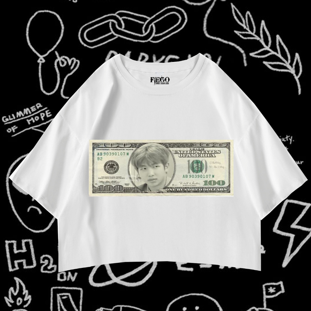 Fiego "BTS MONEY 2" | Premium All Size Crop Top | White Crop | Crop Tee | Crop Top BTS | White Tee |