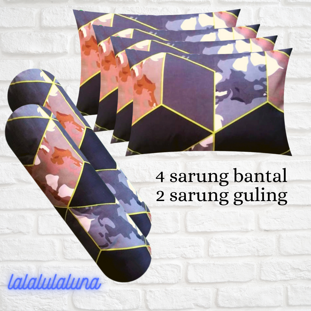 Sarban sargul isi 6pcs 4 sarung bantal dan 2 guling motif marble bahan katun halus