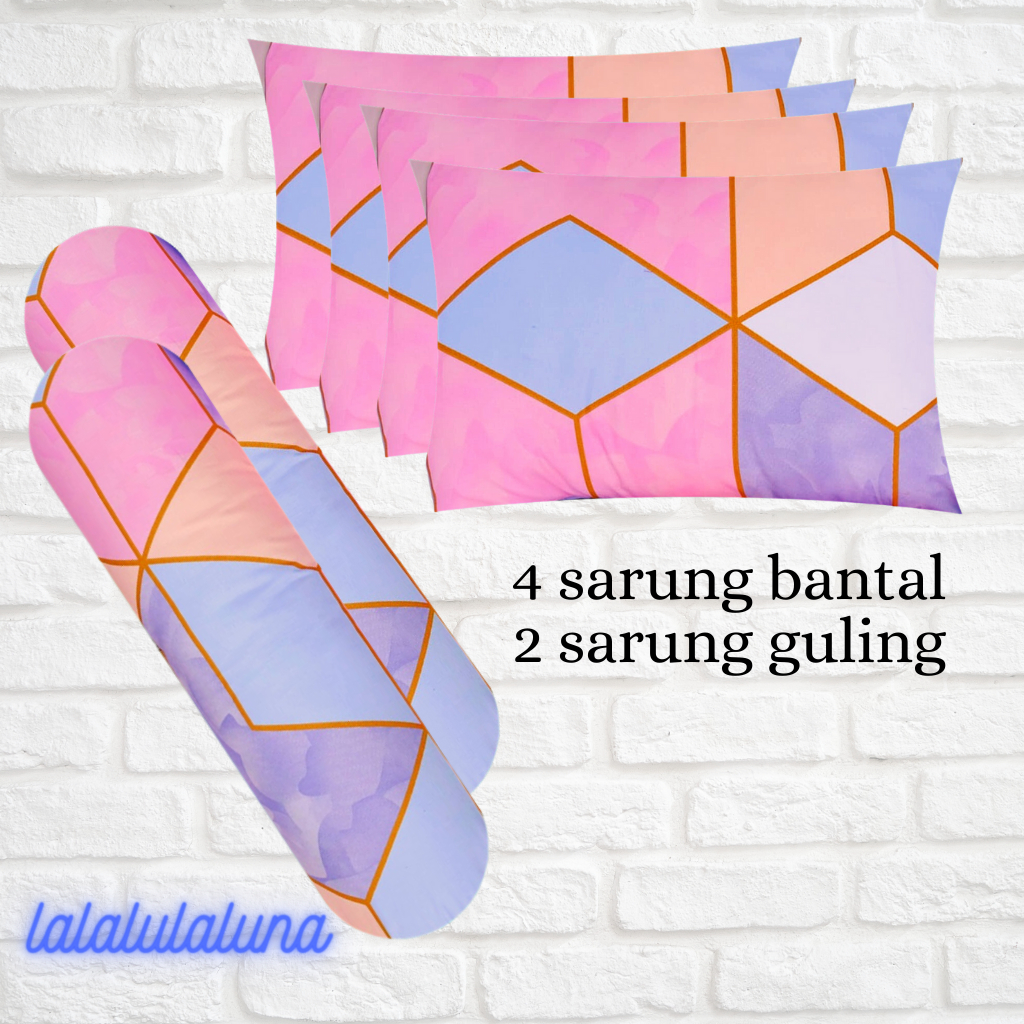 Sarban sargul isi 6pcs 4 sarung bantal dan 2 guling motif marble bahan katun halus