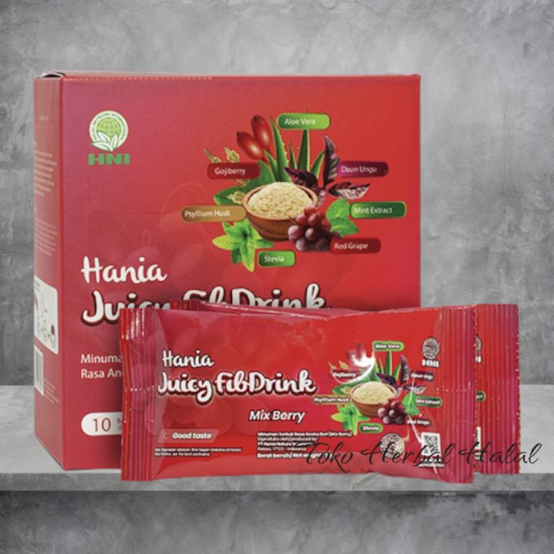 

Hania Juicy Fib Drink isi 10 sachet Minuman serbuk rasa aneka buah untuk mengurangi toksin dan lemak dalam usus