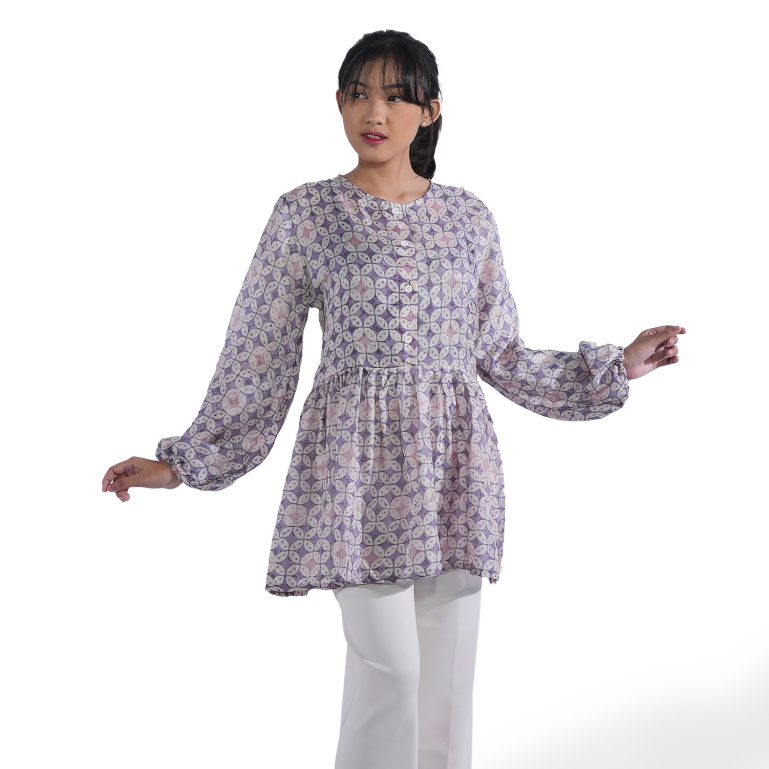 BATIK TRUSMI Atasan Batik Tunik Batik Wanita Cindy Ungu