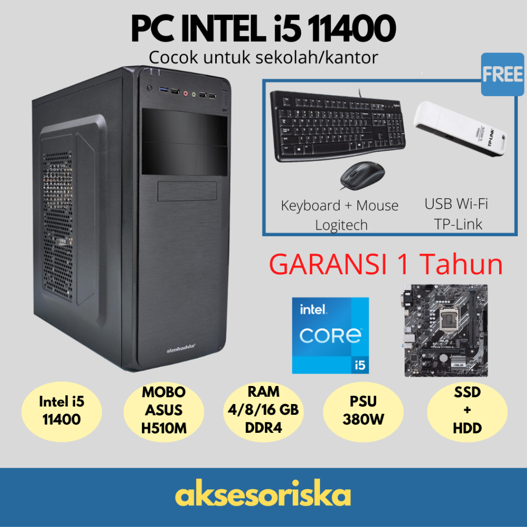 PAKET CPU/KOMPUTER/PC RAKITAN INTEL CORE I5 11400 GEN 11