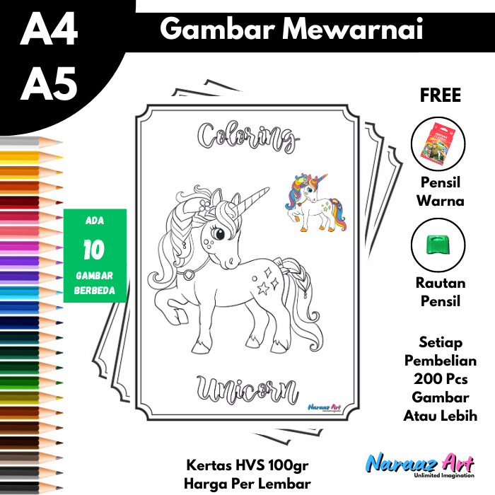 Gambar Mewarnai Unicorn Versi 02 Gambar Sketsa Bukan Buku Untuk TK SD