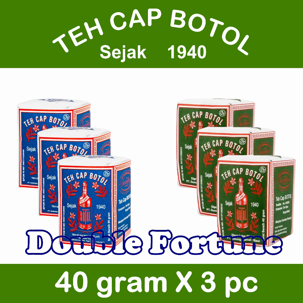 

TEH CAP BOTOL bubuk 40gr x 3 pcs Bubuk Hijau / Biru