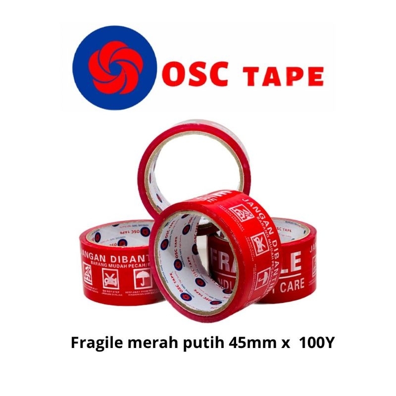 

OSC TAPE LAKBAN FRAGILE 48mmx100Yard Tebal Kuat Tidak Mudah Robek / LAKBAN FRAGILE GROSIR PACKING KLATEN