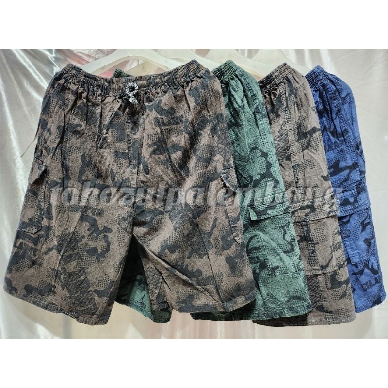 Celana Pendek LORENG Pria Santai Cargo Jumbo