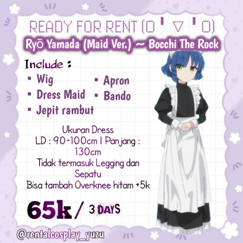 (SEWA/RENTAL ONLY) RYO YAMADA MAID VERSION BOCCHI THE ROCK RYOU YAMADA COSTUME KOSTUME COSPLAY KOSPL