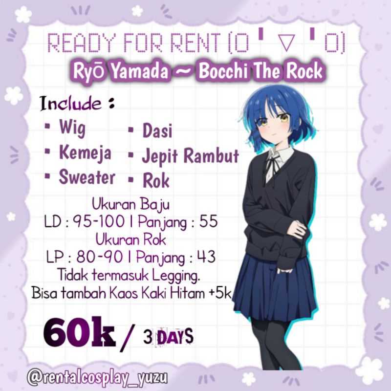 (SEWA/RENTAL ONLY) RYO YAMADA BOCCHI THE ROCK SEWA KOSTUM COSTUME COSPLAY ANIME MURAH COSPLAYER KOST