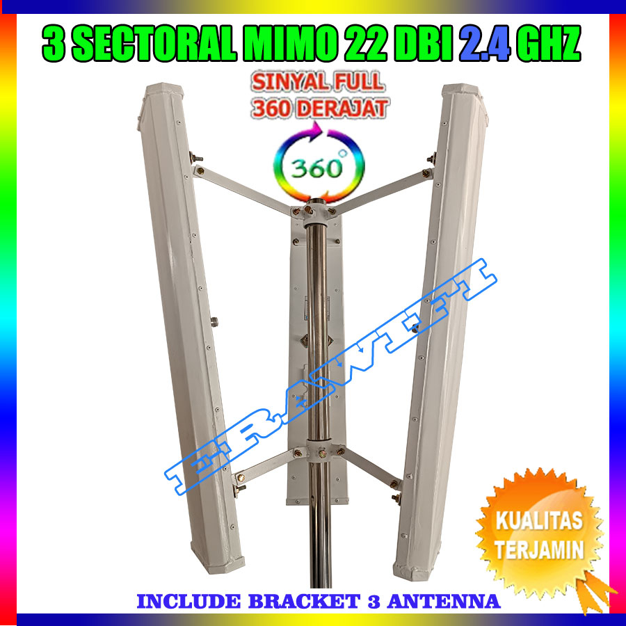 Paket Antena BTS Wifi ISP RtRw Net Hotspot Sectoral Mimo 22 dBi 2.4 GHz Dual Polarisasi 360 Derajat 