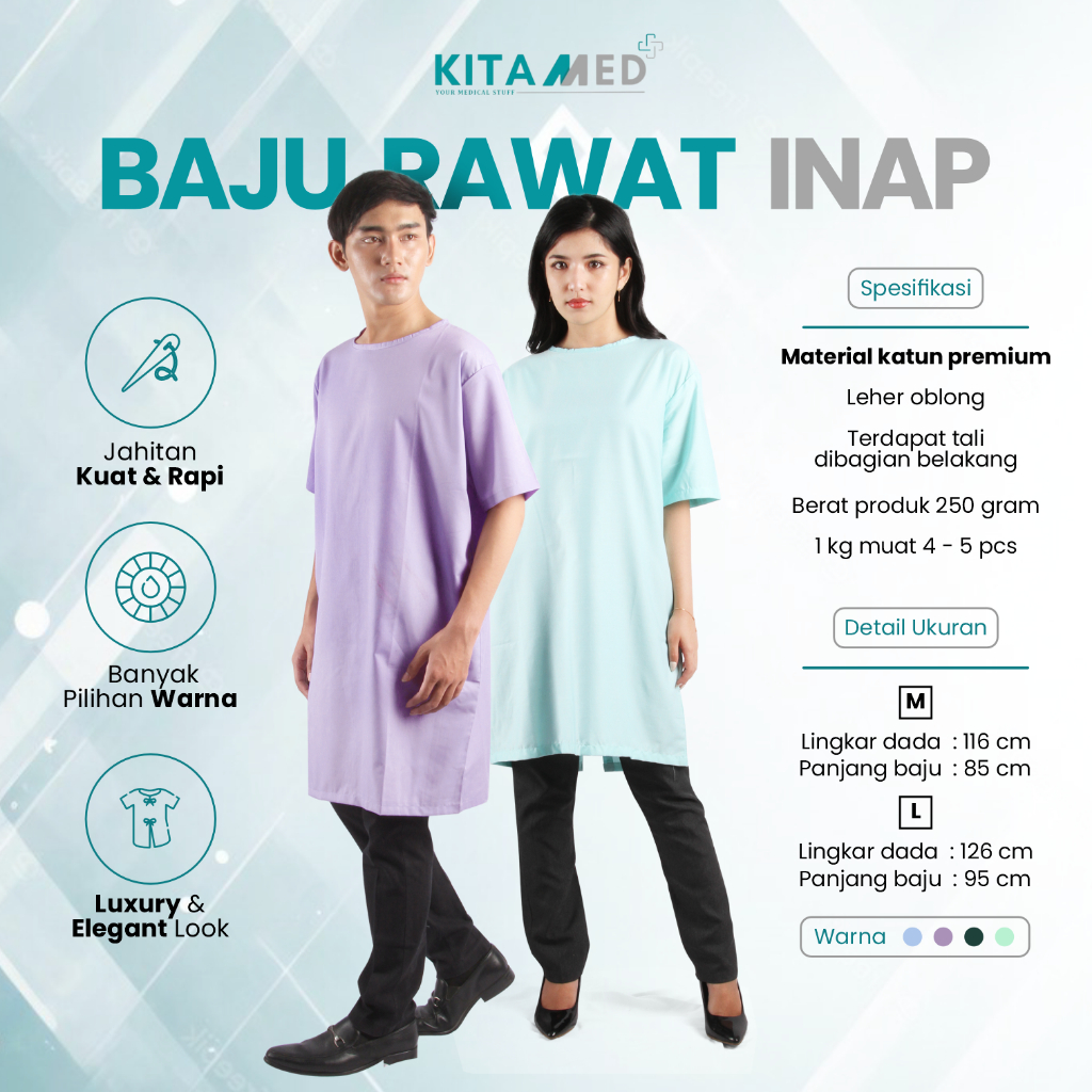 Baju Pasien Rawat Inap Unisex Seragam Rumah Sakit Pria Wanita Lengan Pendek Bahan Katun