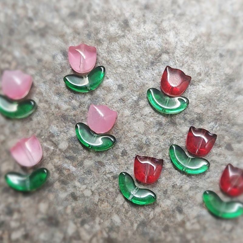 lampwork mote korea bunga tulip bahan kristal kaca