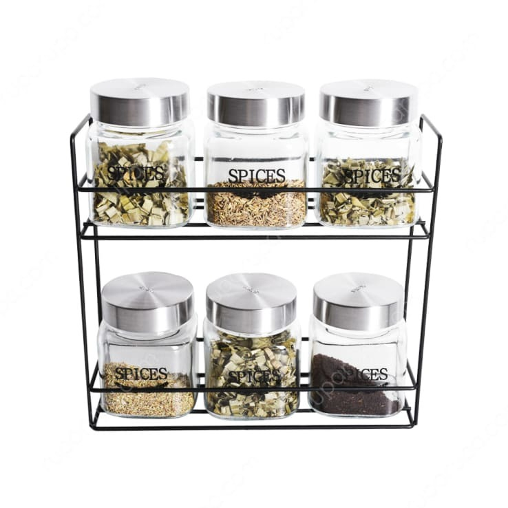 Toples kaca minimalis set 6pcs toples makanan serbaguna 500ml plus rak EYO IF3752