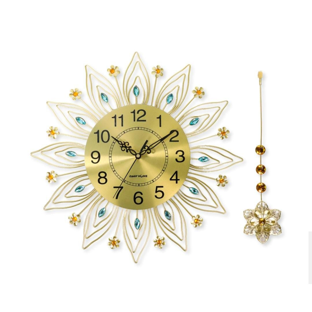 Jam dinding 3D Luxury diamond Golden Geometric Jam Besar diamond Golden