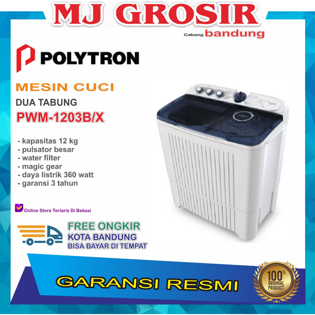 MESIN CUCI POLYTRON PWM 1203 12KG 2 TABUNG PWM 1203 12 KG PWM-1203B/X