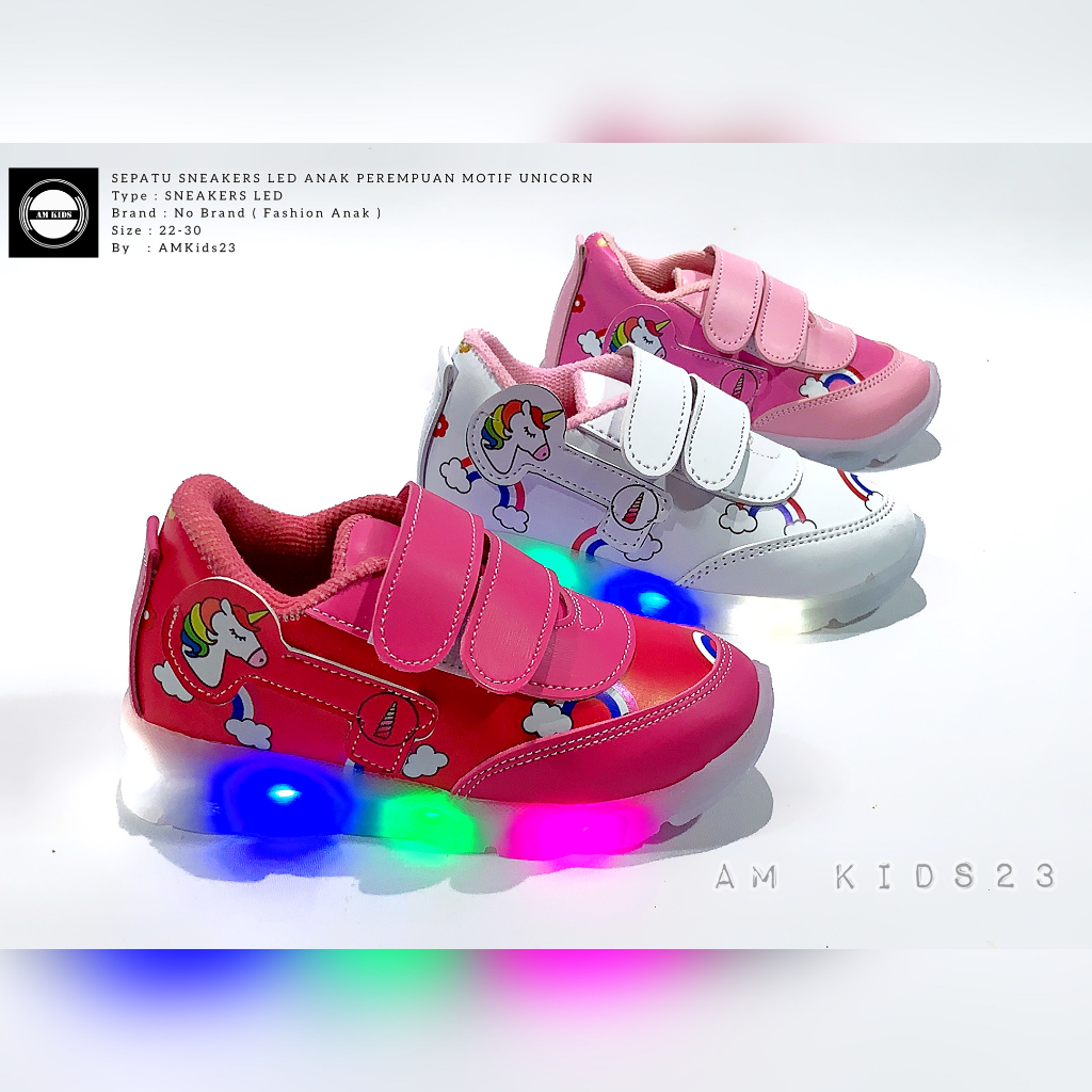 SEPATU LED Anak perempuan motif kuda poni atau Unicorn lucu / Sepatu anak perempuan lapu led menyala
