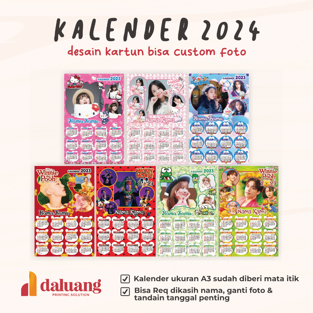 

Kalender Dinding 2024 Custom Foto Kartun Karakter