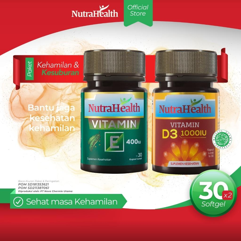 Paket kesehatan NutraHealth Vitamin E 400 IU dan NutraHealth Vitamin D3 1000 IU isi 30’s Bantu jaga 