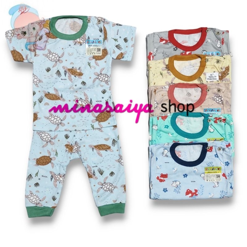 AIRIN BABY Setelan Bayi SNI Lengan Pendek Celana Panjang Motif Kancing Pundak Uk. S - XL