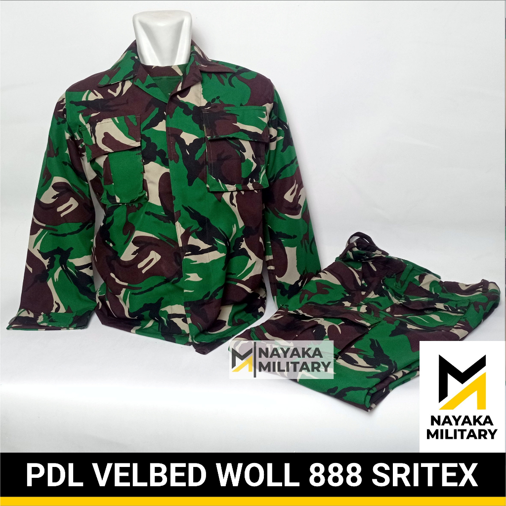 lop Baju PDL Velbed Woll Sritex 888 Stelan TNI Pakaian Lapangan Setelan Tentara Seragam Loreng