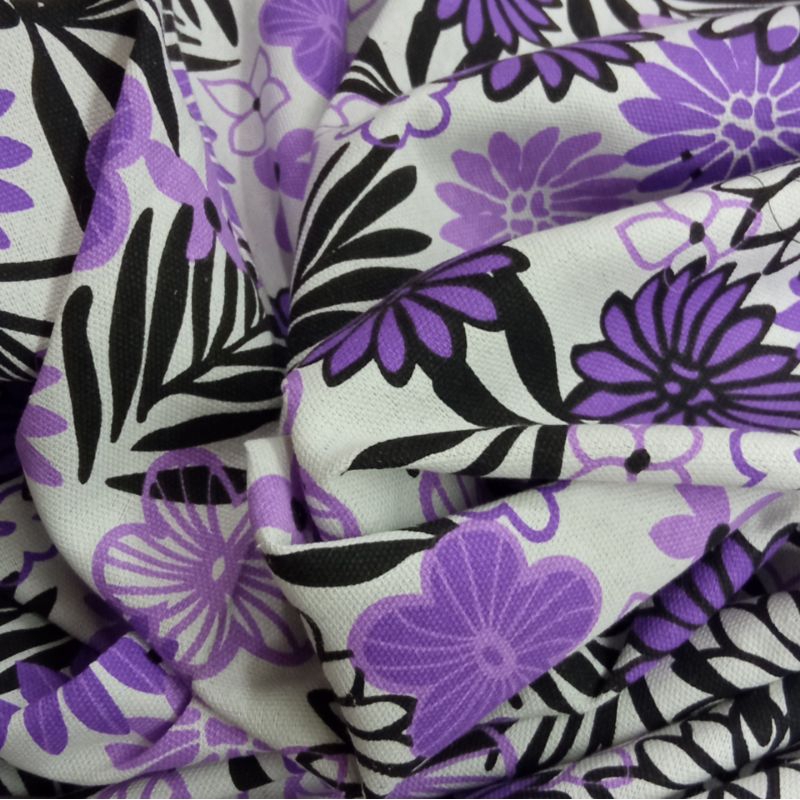 KAIN KATUN KANVAS GARMENT ORIGINAL IMPORT MOTIF BUNGA UNGU