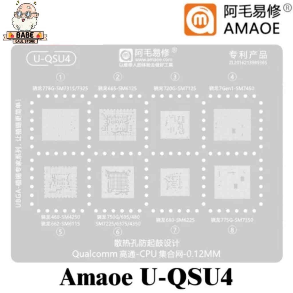 PLAT AMAOE U-QSU4 CETAKAN IC CPU QUALCOMM SM7325 SM6125 SM7125