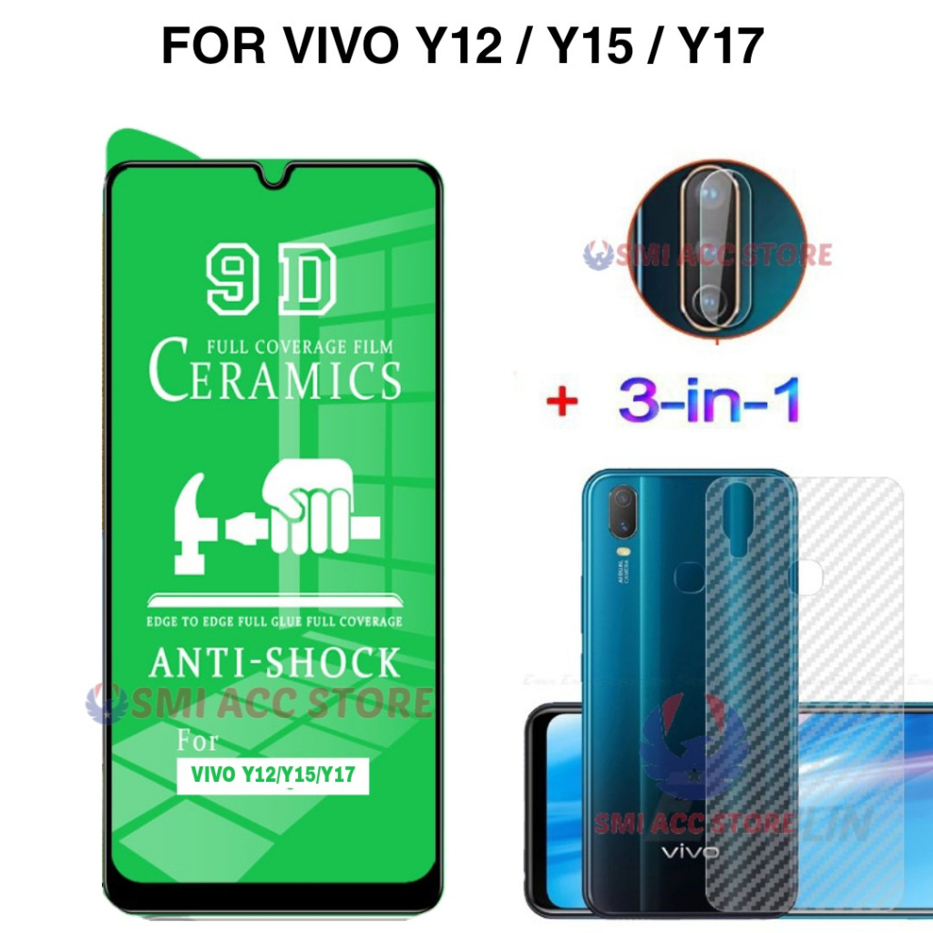 PAKET TG VIVO Y12 Y15 Y17 Tempered Glass Ceramic Clear HD Nano Film Screen Protector Anti Gores Peli