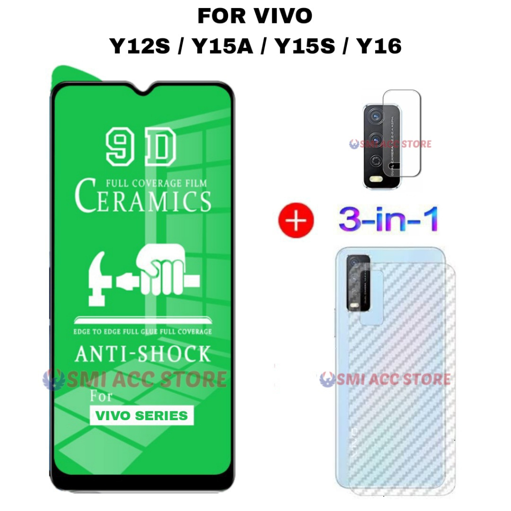 PAKET TG VIVO Y12s 2021 / Y12s 2020 / Y15s / Y16 Tempered Glass Ceramic Clear HD Screen Protector An