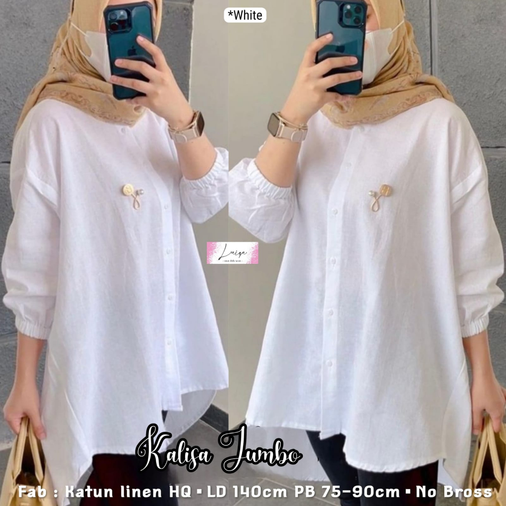 Kemeja Blouse Jumbo Wanita Katun Linen Kalisa Blouse Jumbo