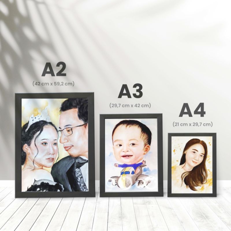 Lukisan Wajah Cat Air 100% Lukisan Tangan (DENGAN FIGURA)