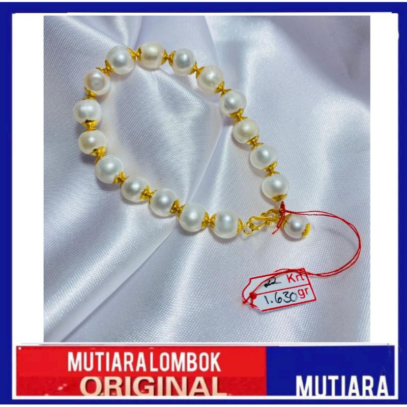 gelang emas 22 karat kadar 91.6 mutiara air tawar asli pashion wanita model cantik bersertifikat