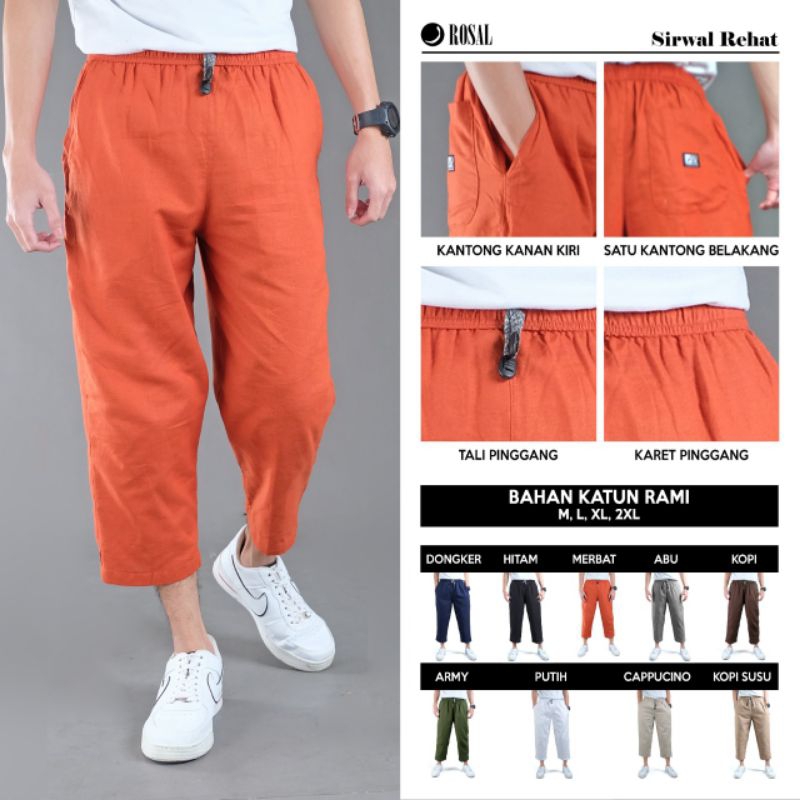 ROSAL Celana Sirwal Rehat Sholat Pria - Celana Pangsi Dewasa Bahan Katun Hitam