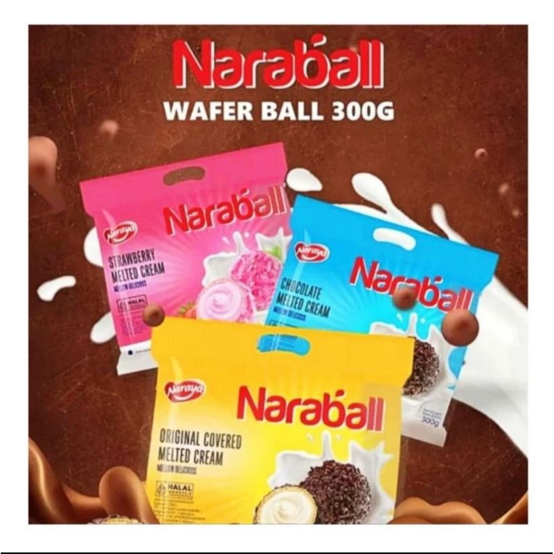 

NARAYA Naraball Wafer Salut Kukis Rasa Cokelat, Strawberry, Original