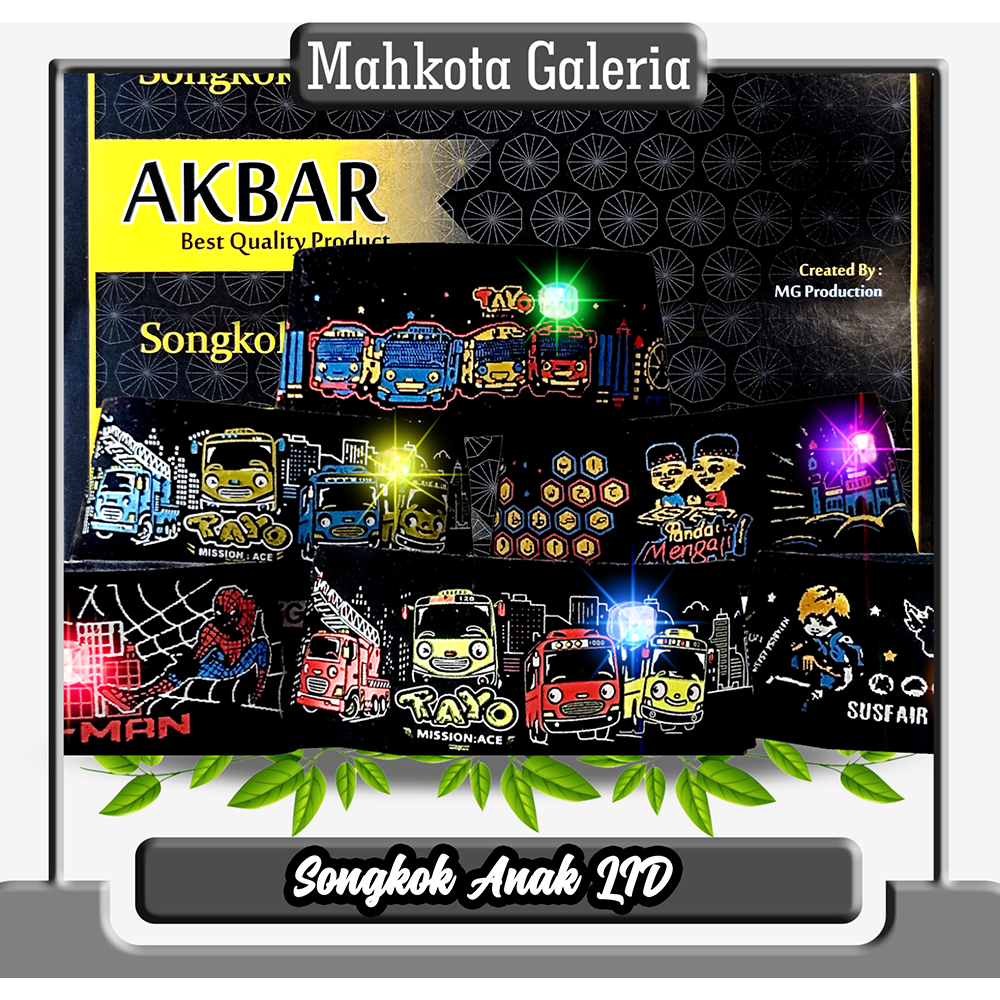 Songkok Anak Lampu LED / Songkok Anak / Songkok Tayo / Songkok Upin Ipin / Songkok mobile Legend