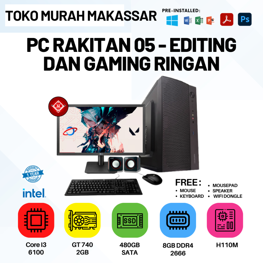 PC RAKITAN 05 - EDITING DAN GAMING RINGAN / PC RAKITAN EDITING & GAMING RINGAN /PAKET RAKITAN PC GAM