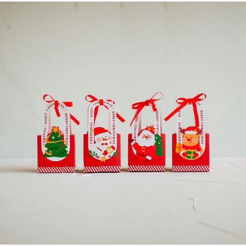 

(min 5 pcs) small box handle print natal, box rumah mini small christmas gift box