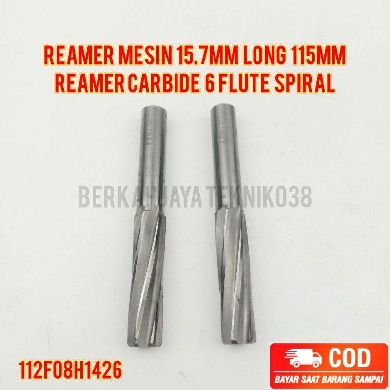 Reamer Mesin 15.7mm Long 115mm Reamer Carbide 6 Flute Spiral Bukan HSS