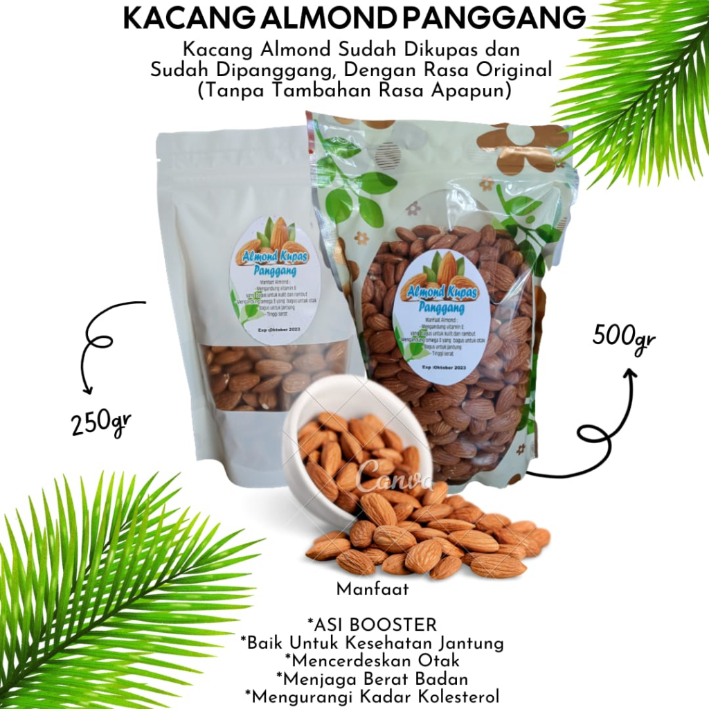 

Kacang Almond Panggang Kupas 250gr / Roasted Almond 250gr - Gurih / Kacang Almond Kulit