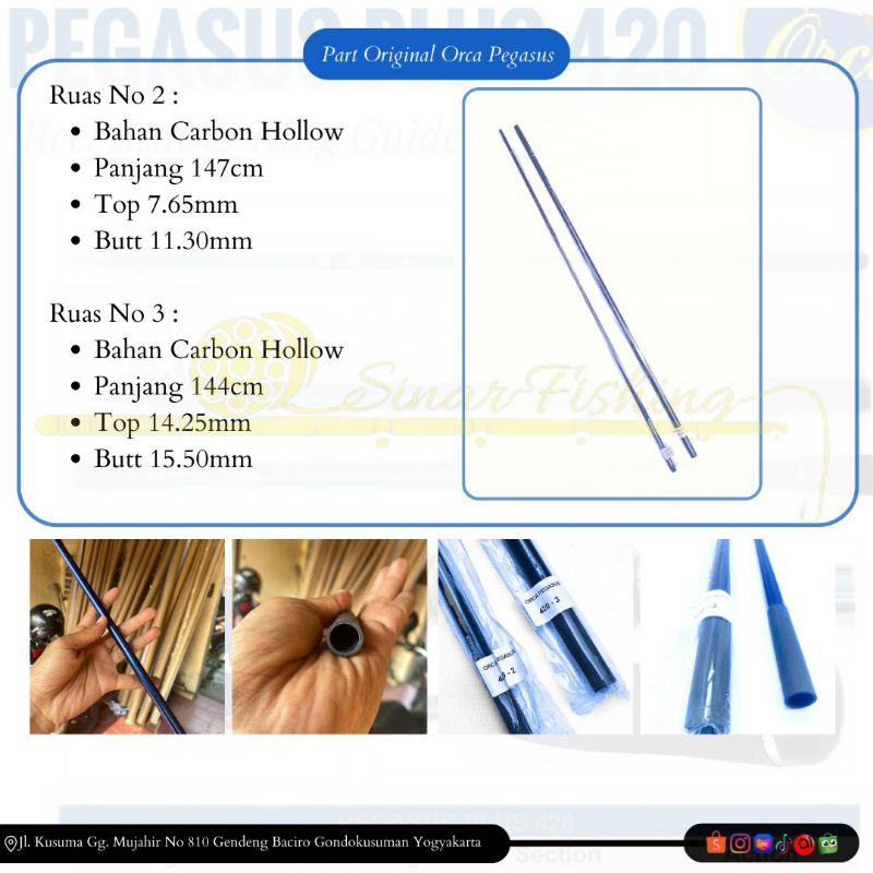 Blank Carbon Hollow Ruas Ros Ujung Joran Pancing Surf Orca Pegasus 420