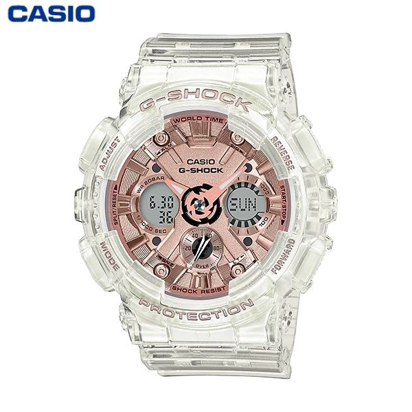 JAM TANGAN WANITA CASIO G-SHOCK GMA-S120SR-7A ORIGINAL - GSHOCK GMAS120SR PINK GOLD TRANSPARENT G-SH