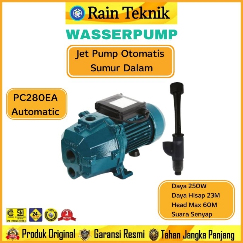 Jet Pump Wasser  PC-280 EA Otomatis Pompa Air Sumur Dalam Hisap 23 Meter 250 Watt (tanpa Tangki) / J
