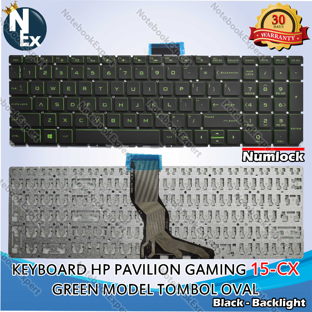 KEYBOARD HP PAVILION GAMING 15-CX GREEN MODEL TOMBOL OVAL - BLACK