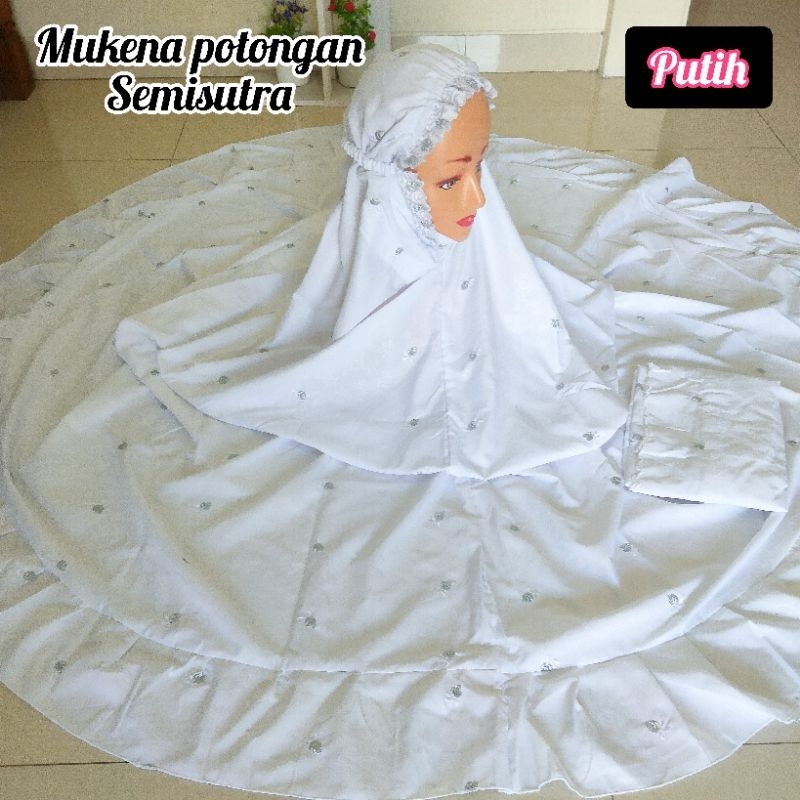 Mukena Dewasa Potongan Bordir  Setelan Warna Putih Set Rok Kudus Dewasa Potongan Katun Micro Motif B