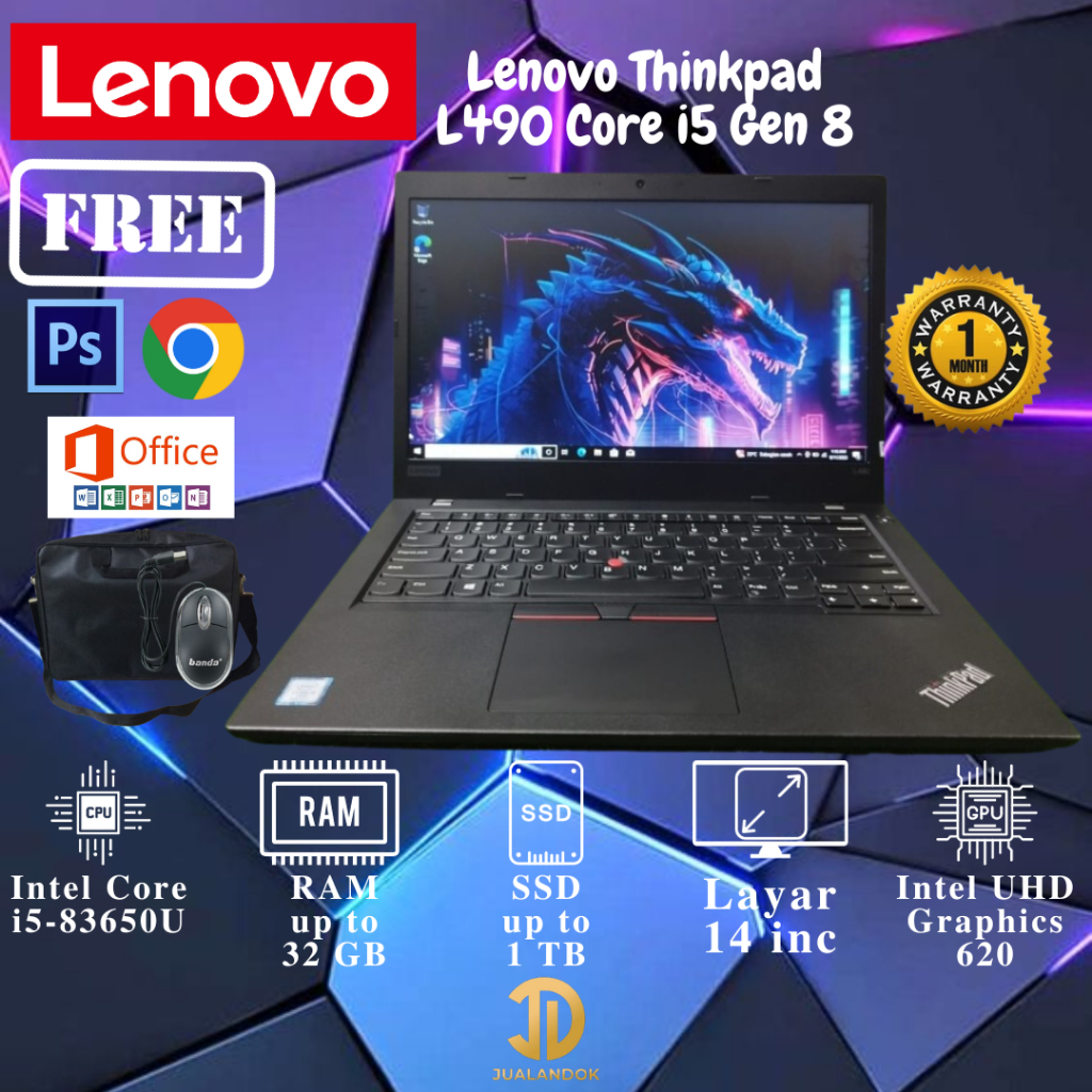 Laptop Lenovo Thinkpad L490 Core i5 Gen 8 - RAM 32GB - SSD 1 TB - ORI