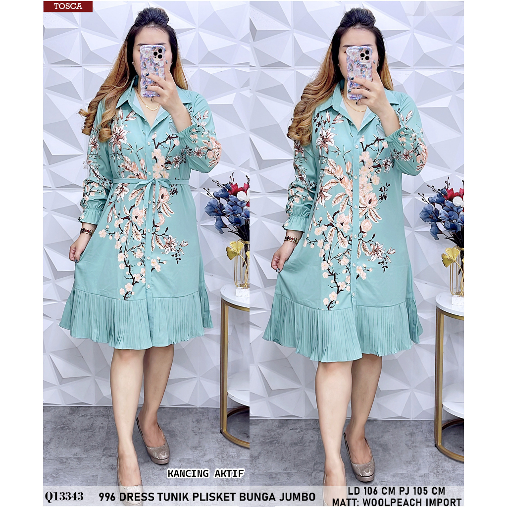 996 / 997 / 5033 Dress Tunik Plisket Bunga Adem Q1334