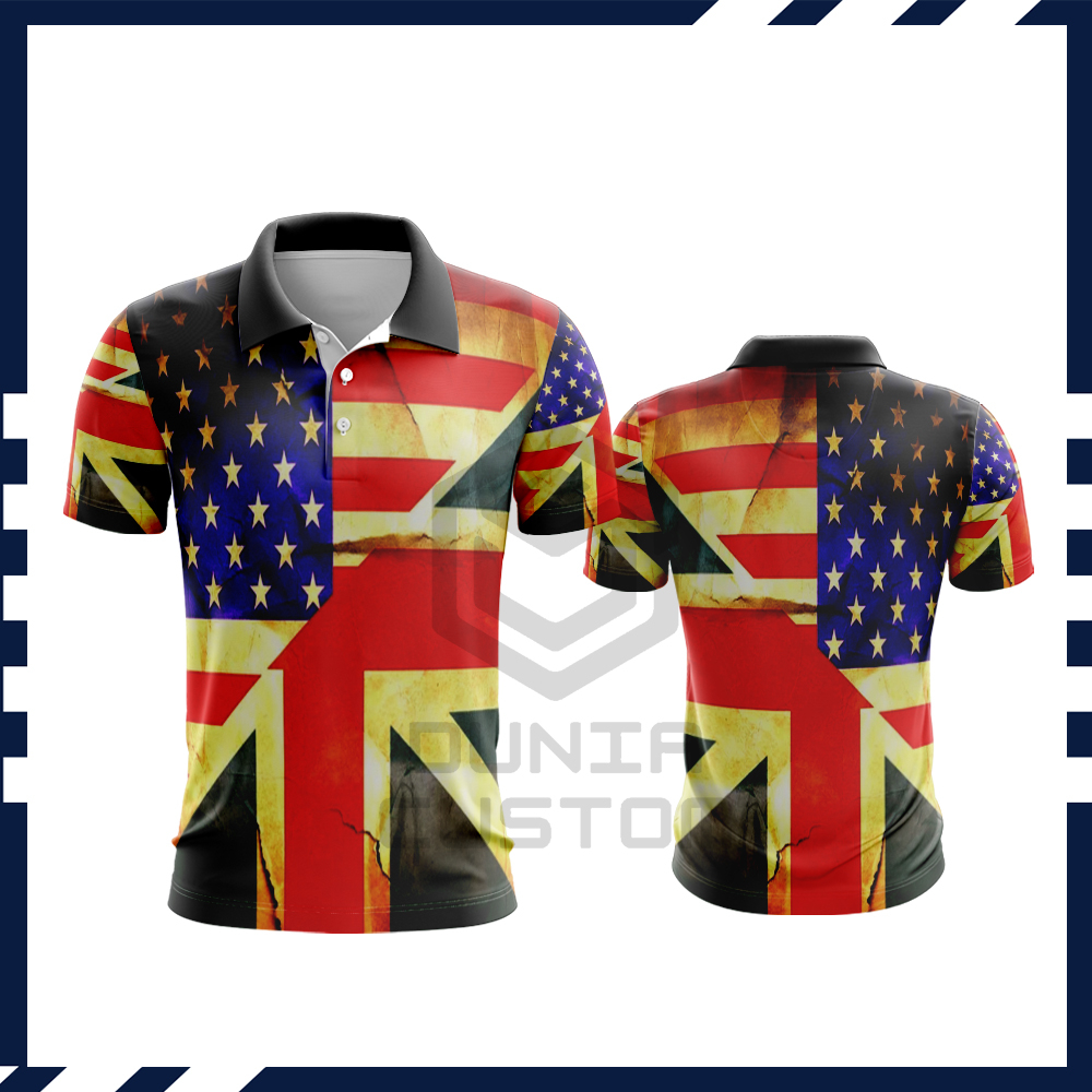 Kaos Bendera Inggris / Baju Kaos T-Shirt Polo Pria Bendera Inggris England Fullprint