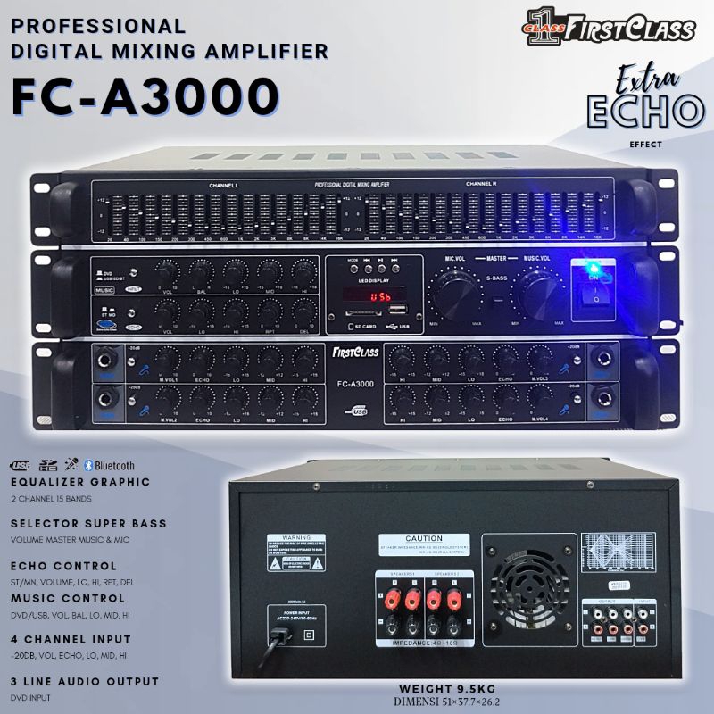 Professional Digital Mixing Amplifier Firstclass FCA 3000 | Ampli FC A3000 + Extra Echo