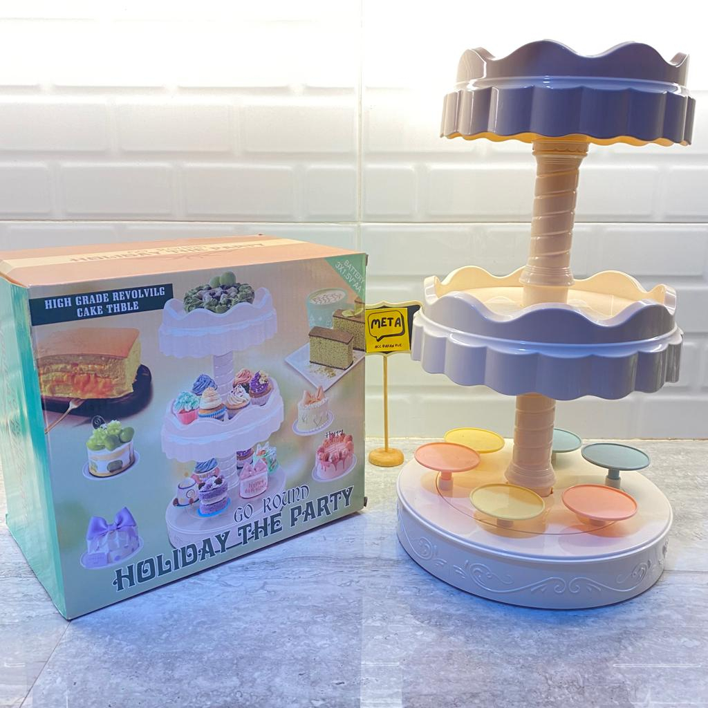 MEJA PUTAR MUSIC TIGA TINGKAT / MEJA KUE ULANG TAHUN / TATAKAN KUE / MEJA PUTAR DISPLAY / ULANG TAHU