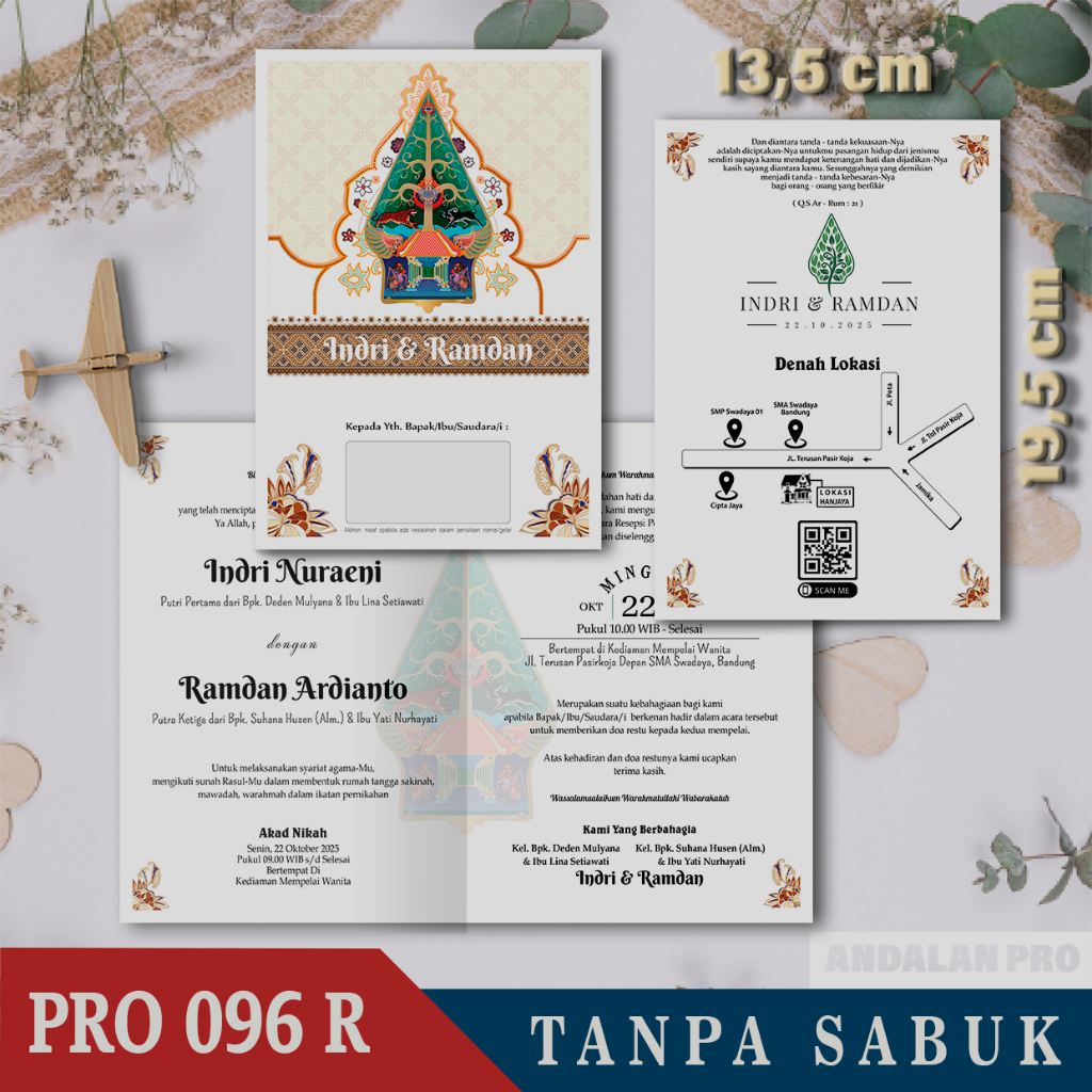 Pro 096 R Lipat 2 - Cetak Undangan Tema Gunungan Wayang Kertas Jasmine / Tik / BC - Harga Murah Meri