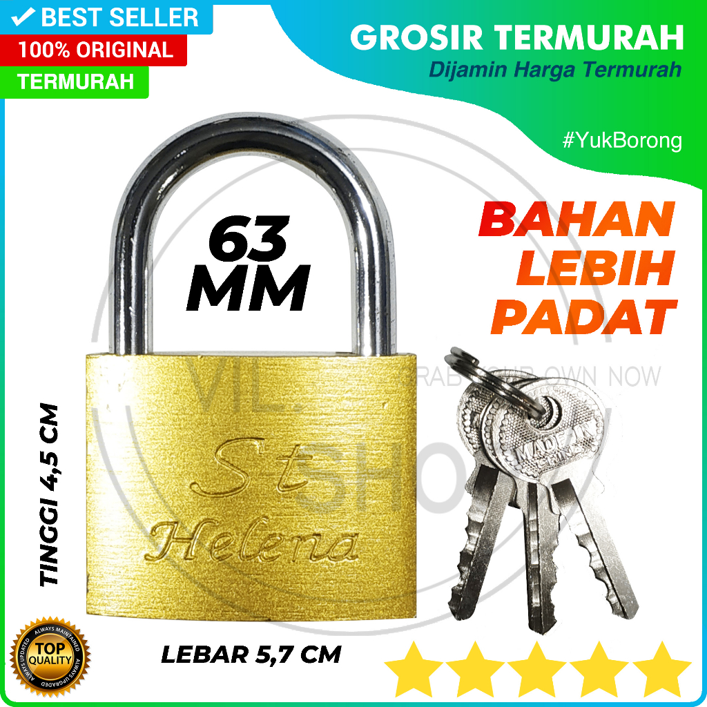 GEMBOK ST HELENA 63 MM BAHAN PADAT / KUNCI GEMBOK KUNING PER PADLOCK 63MM 60 MM 60MM GEMBOK PINTU PA